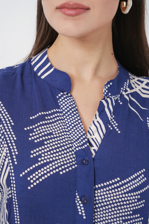 Kadın Desenli Uzun Tesettür Elbise 2585 - C.Lacivert