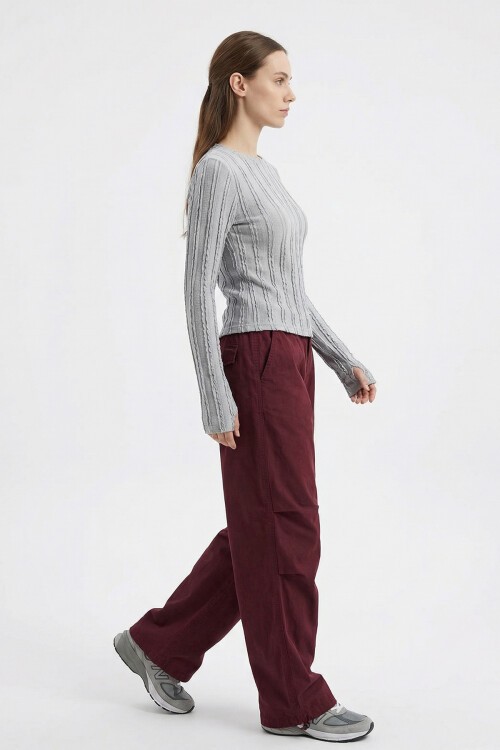 Kadın Dokulu Örme Bluz 980 - Gri