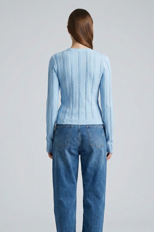 Kadın Dokulu Örme Bluz 980 - Mavi