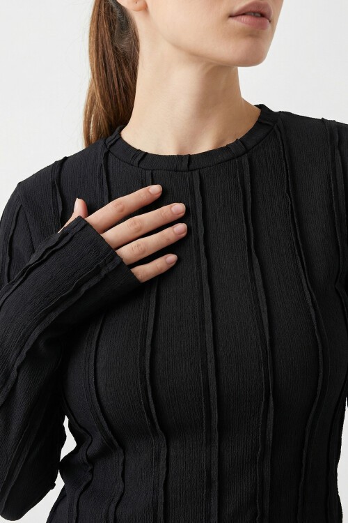 Kadın Dokulu Örme Bluz 980 - Siyah