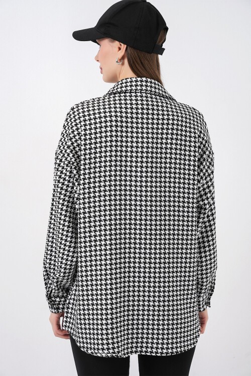 Kadın Ekose Desen Oversize Oduncu Gömlek 3854 - Siyah - Beyaz
