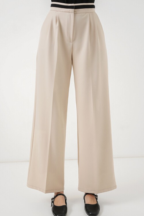 Kadın Geniş Paça Kumaş Pantolon 30088 - Krem