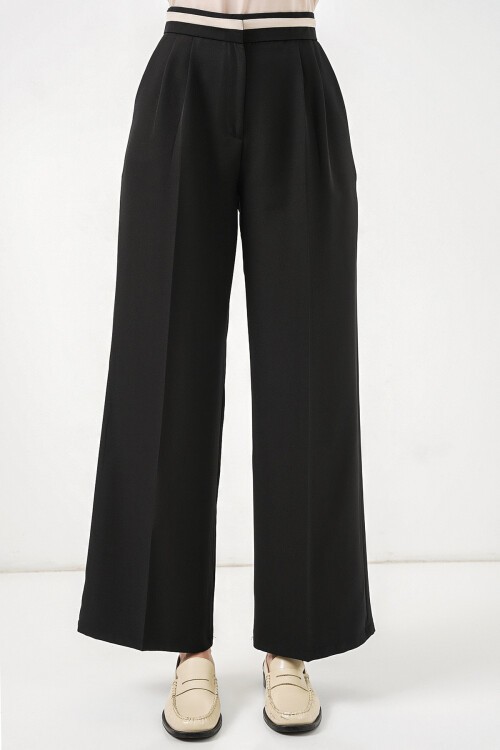 Kadın Geniş Paça Kumaş Pantolon 30088 - Siyah