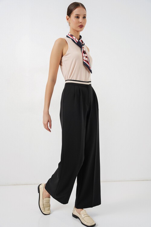 Kadın Geniş Paça Kumaş Pantolon 30088 - Siyah