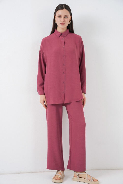 Kadın Gömlek Pantolon İkili Takım 30063 - Gül Kurusu