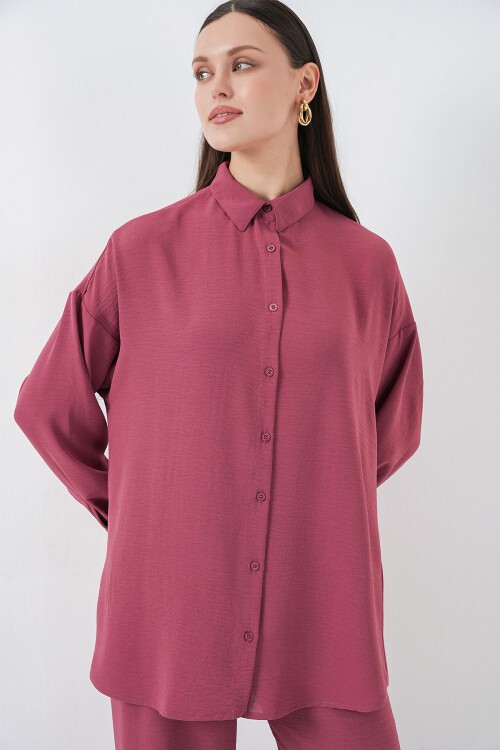 Kadın Gömlek Pantolon İkili Takım 30063 - Gül Kurusu