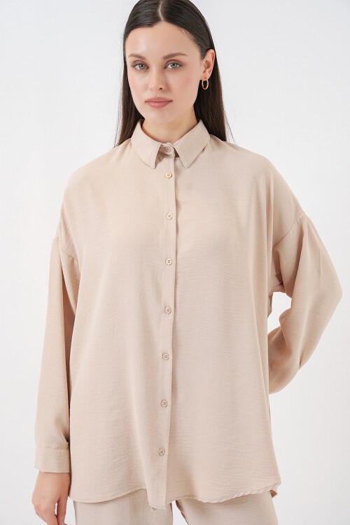 Kadın Gömlek Pantolon İkili Takım 30063 - Krem