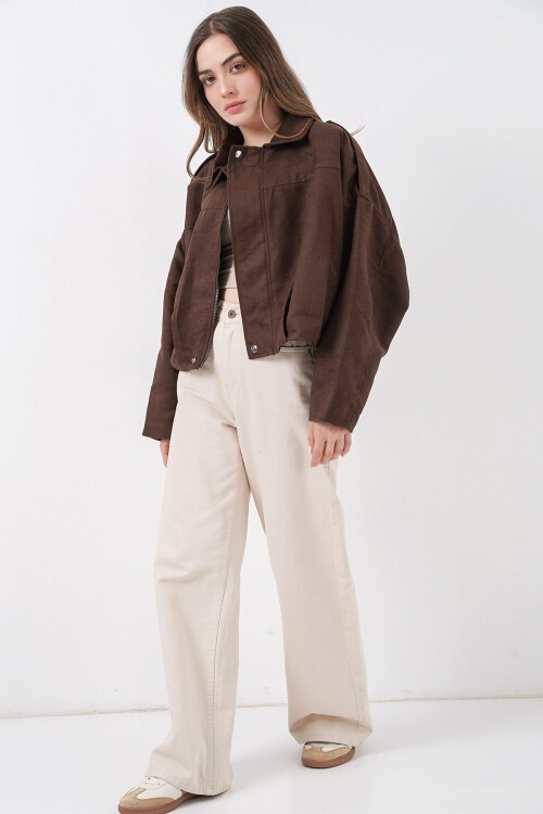 Kadın Kahverengi Oversize Süet Ceket 1055