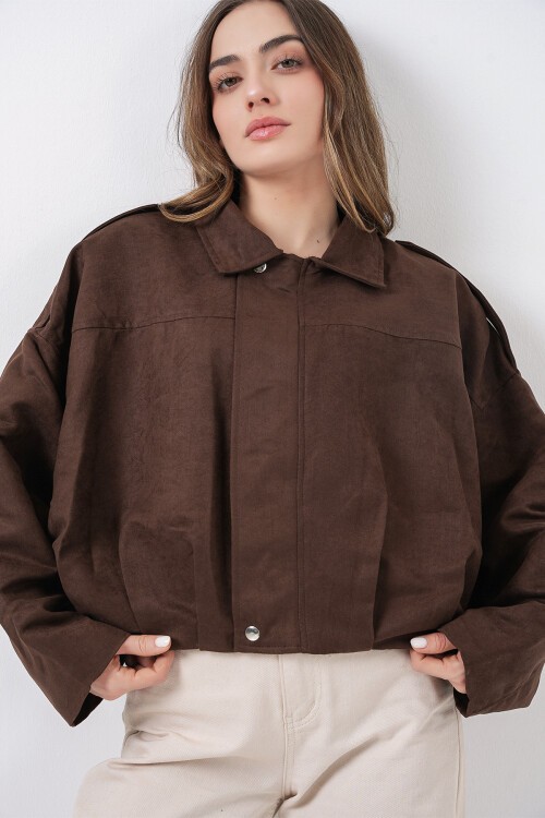 Kadın Kahverengi Oversize Süet Ceket 1055