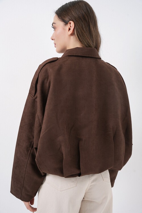 Kadın Kahverengi Oversize Süet Ceket 1055