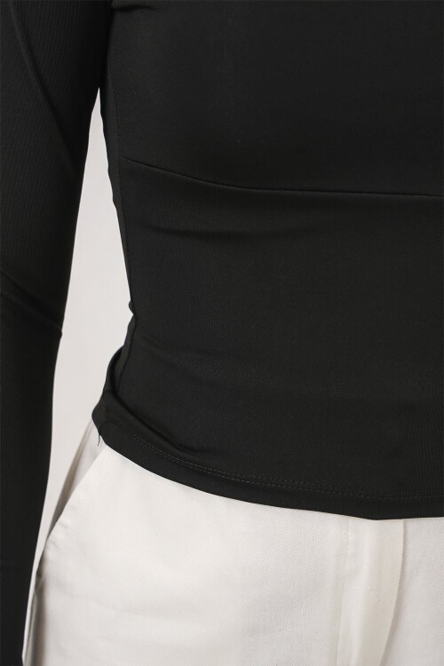 Kadın Kare Yaka Slim Fit Bluz 986 - Siyah