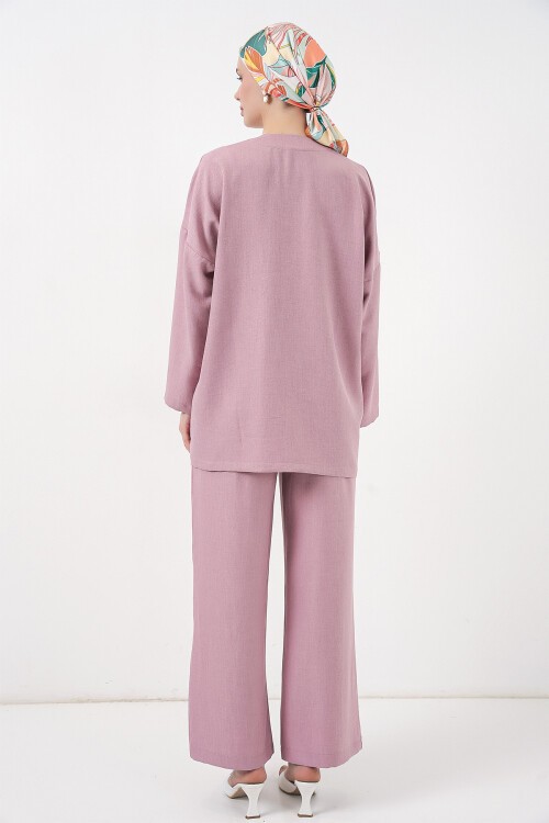 Kadın Keten Kimono İkili Takım 6727 - Gül Kurusu