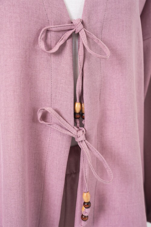 Kadın Keten Kimono İkili Takım 6727 - Gül Kurusu