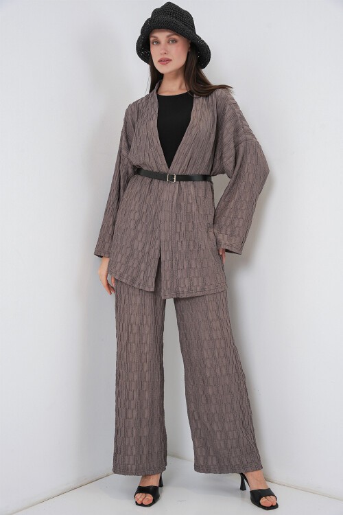Kadın Kimono Pantolon İkili Takım 30078 - Füme