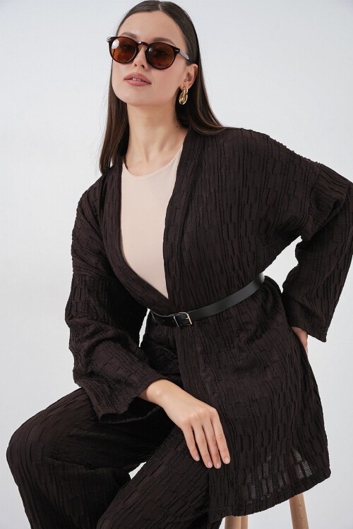 Kadın Kimono Pantolon İkili Takım 30078 - Kahverengi