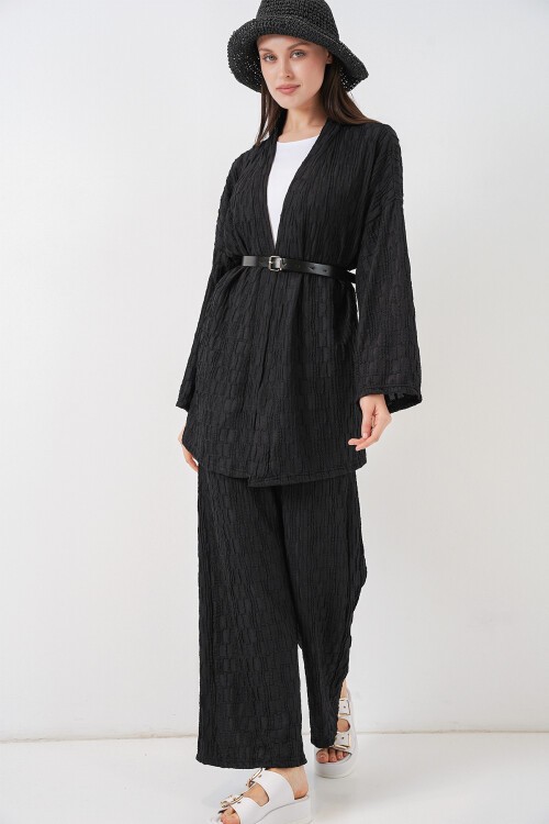Kadın Kimono Pantolon İkili Takım 30078 - Siyah