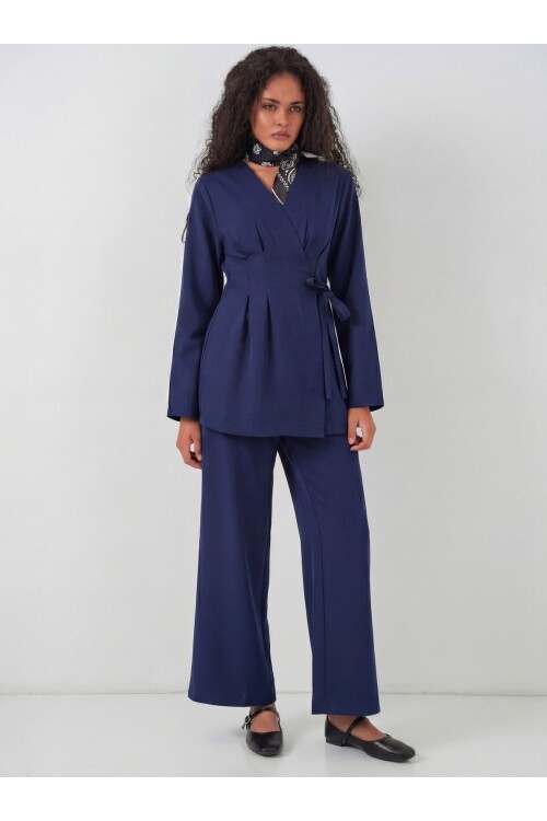 Kadın Kimono Pantolon Kumaş Takım 30054 - Lacivert