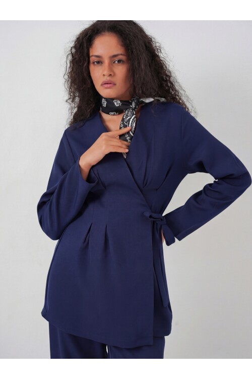 Kadın Kimono Pantolon Kumaş Takım 30054 - Lacivert