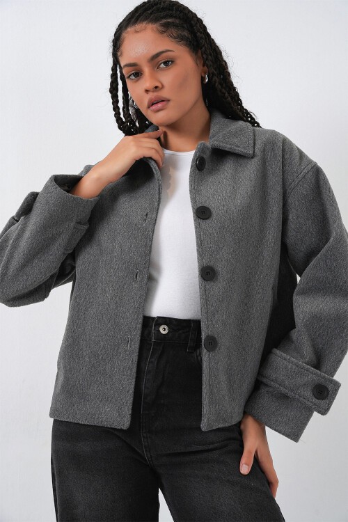Kadın Kısa Kaşe Ceket 0724 - Antrasit