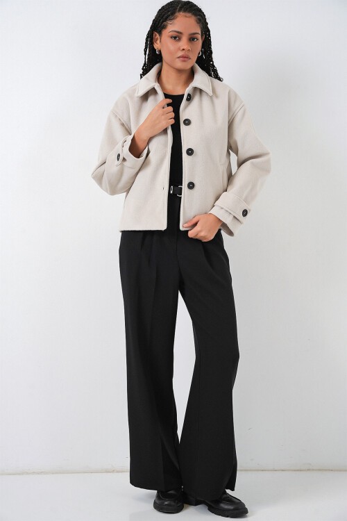 Kadın Kısa Kaşe Ceket 0724 - Ekru