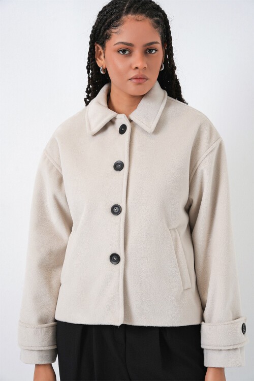 Kadın Kısa Kaşe Ceket 0724 - Ekru