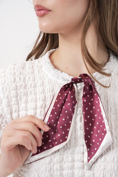 Kadın Kısa Kol Fularlı Örme Bluz 981 - Beyaz