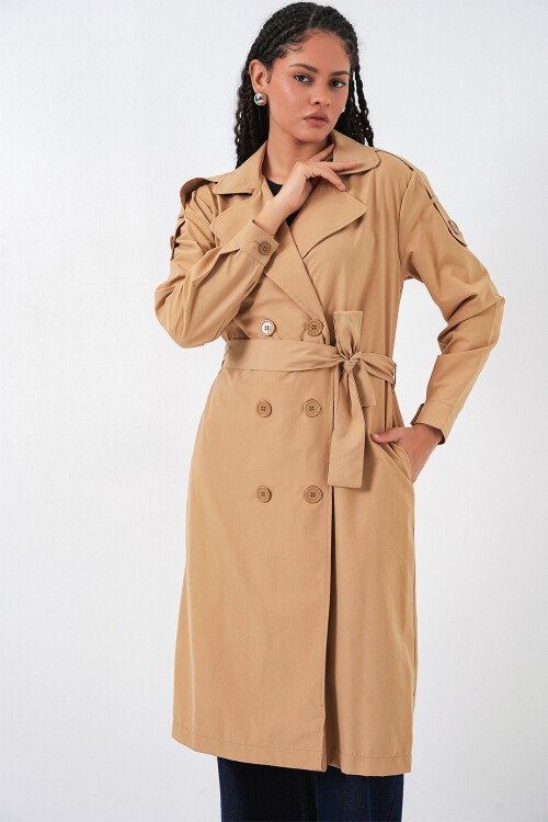 Kadın Kruvaze Yaka Trençkot 5978 - Taba