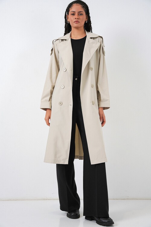 Kadın Kruvaze Yaka Trençkot 5978 - Taş