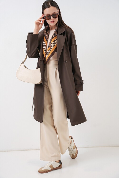 Kadın Kruvaze Yaka Trençkot 5987 - Kahverengi