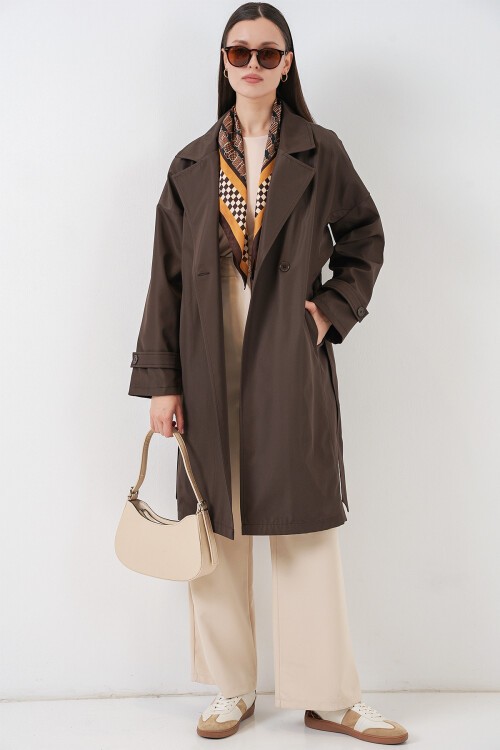 Kadın Kruvaze Yaka Trençkot 5987 - Kahverengi