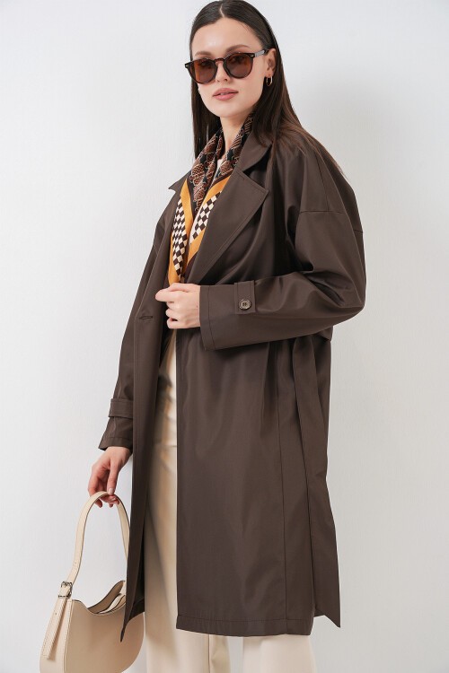 Kadın Kruvaze Yaka Trençkot 5987 - Kahverengi