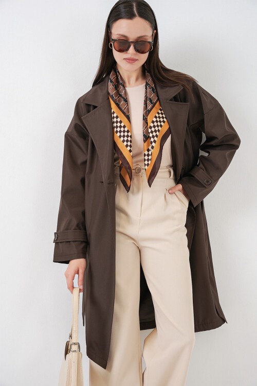 Kadın Kruvaze Yaka Trençkot 5987 - Kahverengi