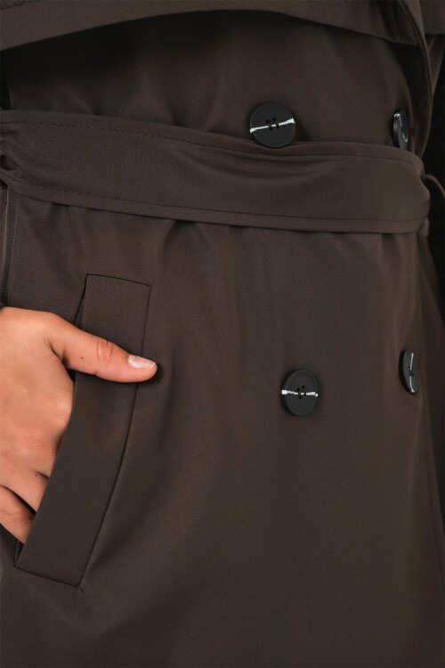 Kadın Kuşaklı Kısa Trençkot 5974 - A.Kahve