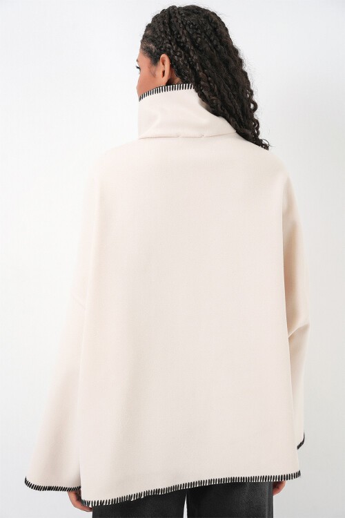 Kadın Nakışlı Kaşe Ceket 9167 - Ekru