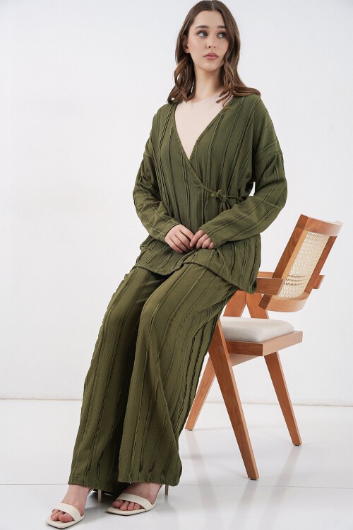 Kadın Örme Kimono Pantolon İkili Takım 30067 - Haki