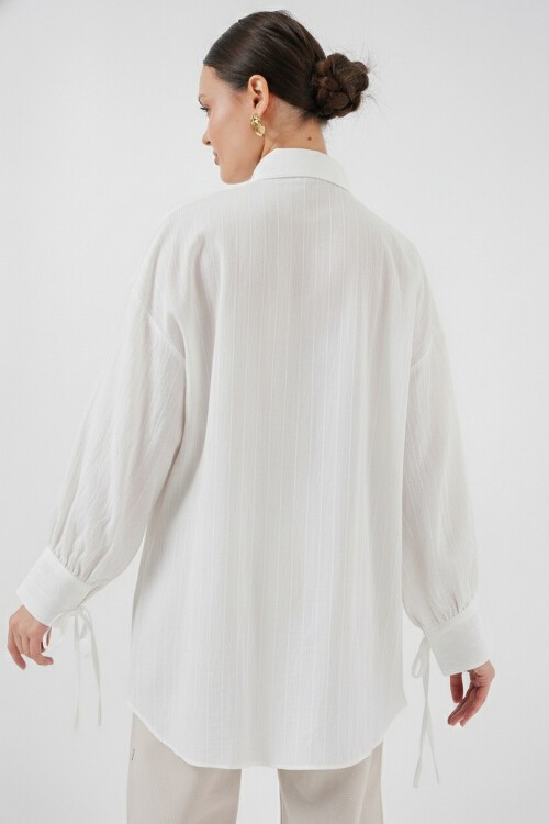 Kadın Oversize Bağcıklı Gömlek 5954 - Beyaz
