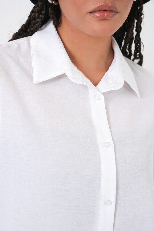 Kadın Oversize Basic Gömlek 20349 - Beyaz