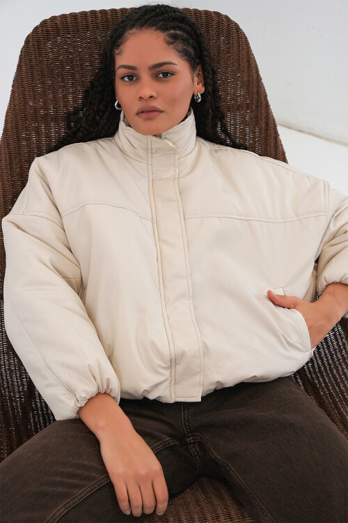 Kadın Oversize Bomber Şişme Mont 5124 - Ekru