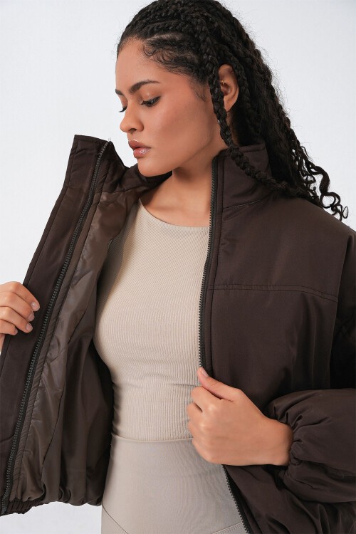Kadın Oversize Bomber Şişme Mont 5124 - Kahverengi