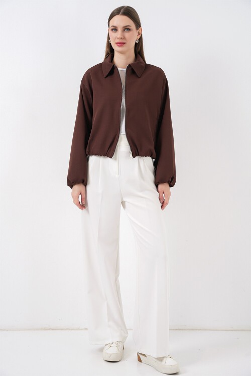 Kadın Oversize Fermuarlı Ceket 0735 - Kahverengi