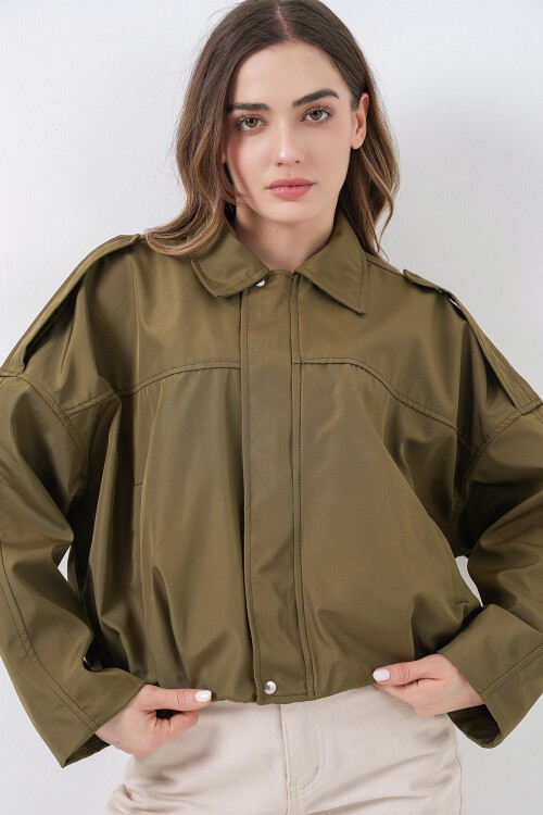 Kadın Oversize Kısa Ceket 0732 - Haki