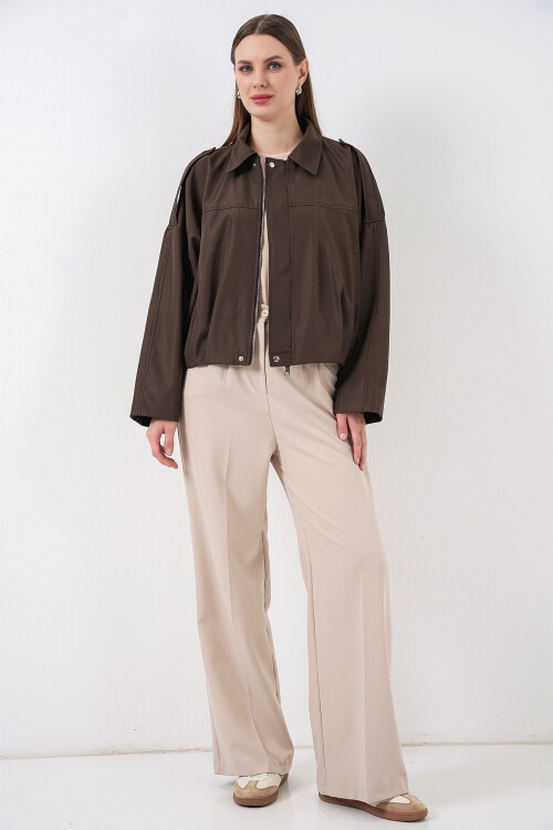 Kadın Oversize Kısa Ceket 0732 - Kahverengi