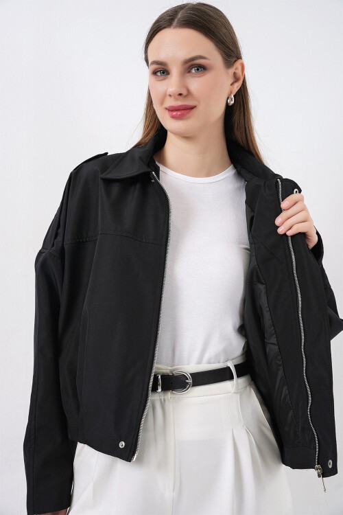 Kadın Oversize Kısa Ceket 0732 - Siyah