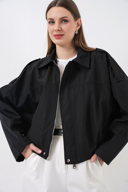 Kadın Oversize Kısa Ceket 0732 - Siyah