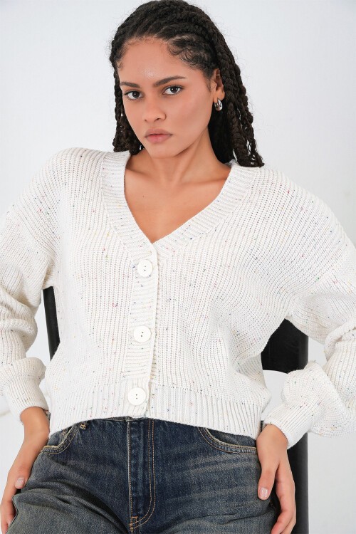 Kadın Oversize Triko Hırka 15966 - Ekru