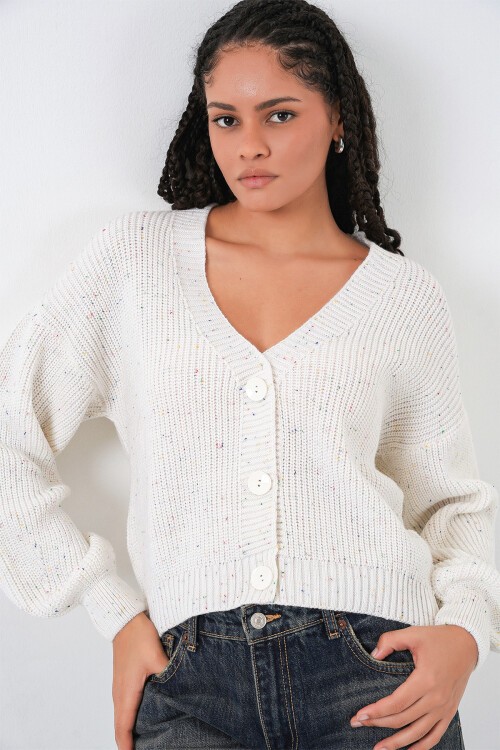 Kadın Oversize Triko Hırka 15966 - Ekru