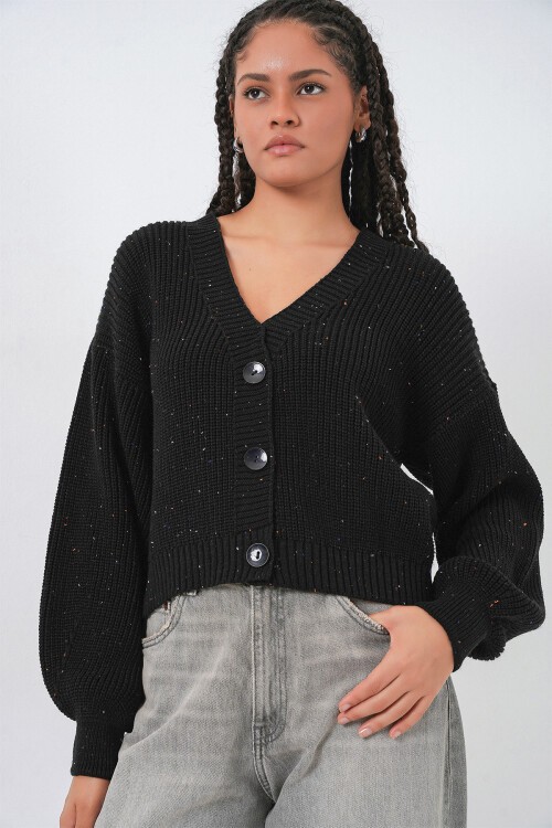 Kadın Oversize Triko Hırka 15966 - Siyah