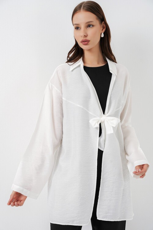 Kadın Salaş Bağcıklı Kimono 5981 - Beyaz