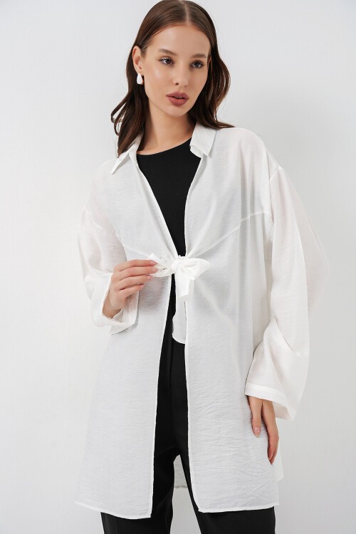 Kadın Salaş Bağcıklı Kimono 5981 - Beyaz
