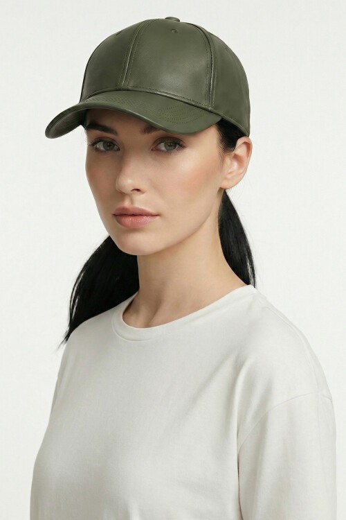 Kadın Suni Deri Şapka 010195 - Haki